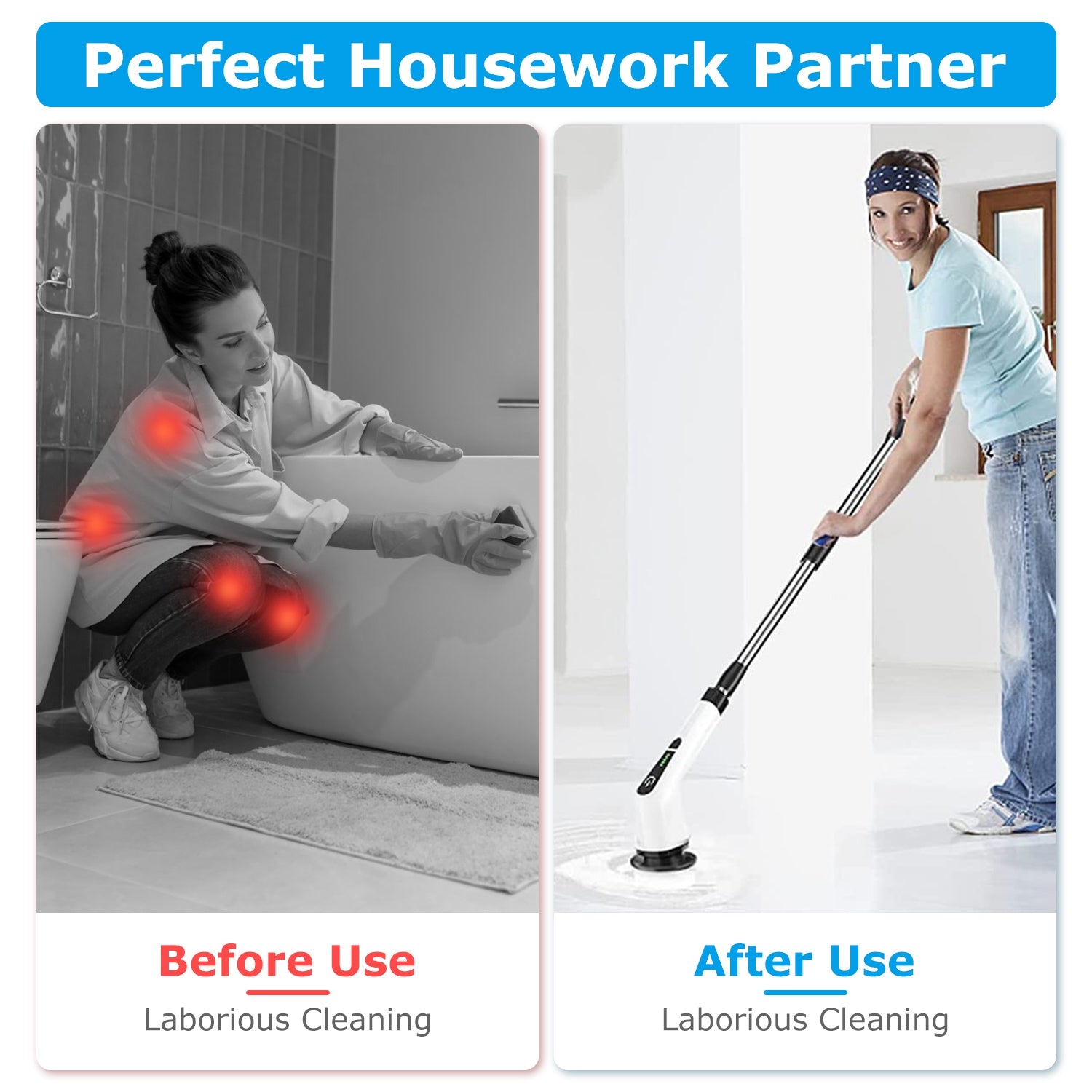 Power Spin Pro Electric Scrubber Cordless, Rechargeable Cleaning Brush with Extension Handle & 8 Heads