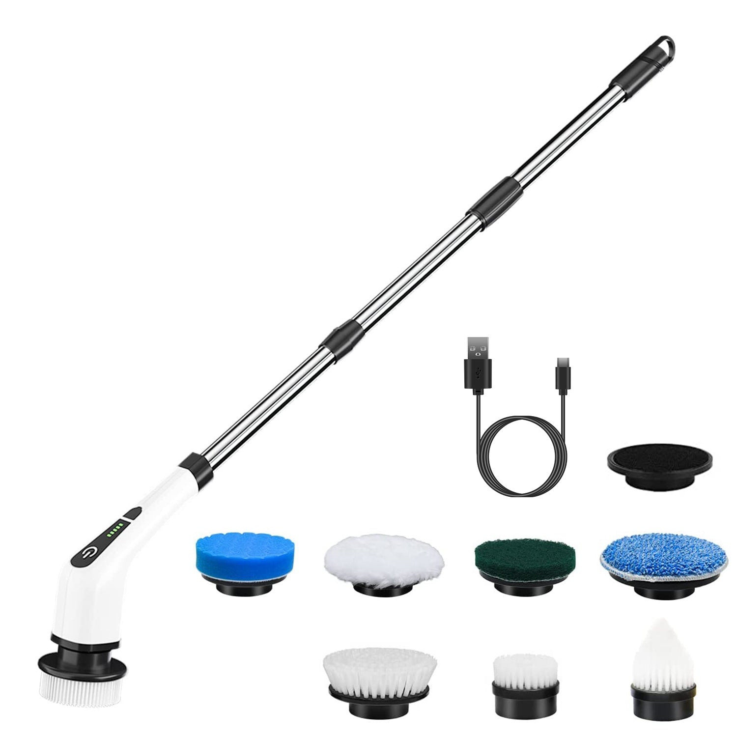 Power Spin Pro Electric Scrubber Cordless, Rechargeable Cleaning Brush with Extension Handle & 8 Heads
