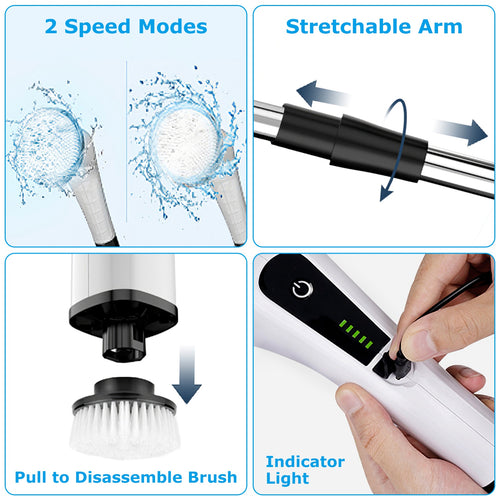 Power Spin Pro Electric Scrubber Cordless, Rechargeable Cleaning Brush with Extension Handle & 8 Heads